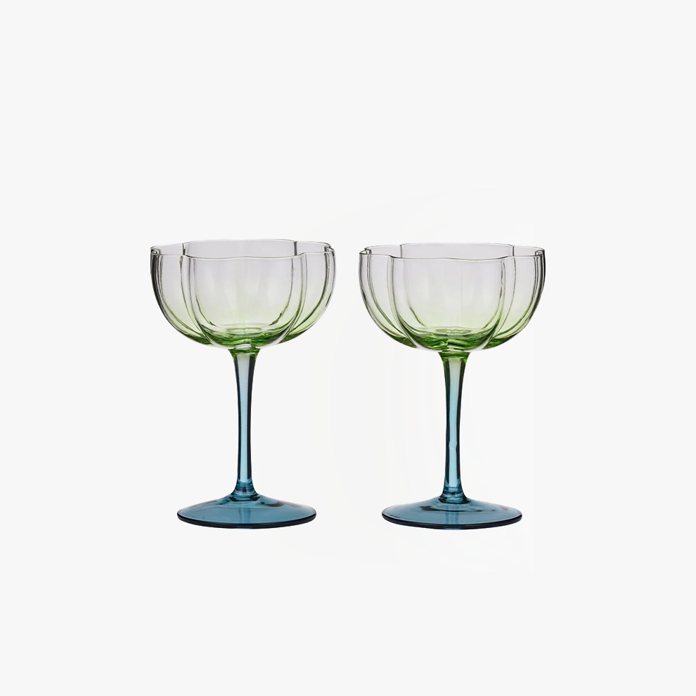 Lotti Tulip Glass Set - Green/Blue