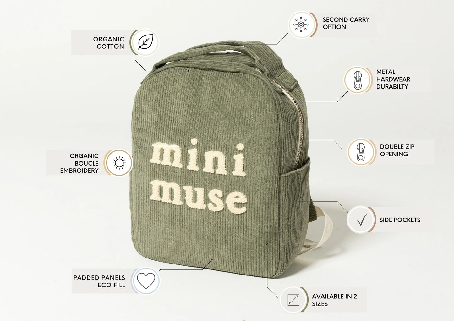 Mini Mini Muse Organic Backpack - Olive