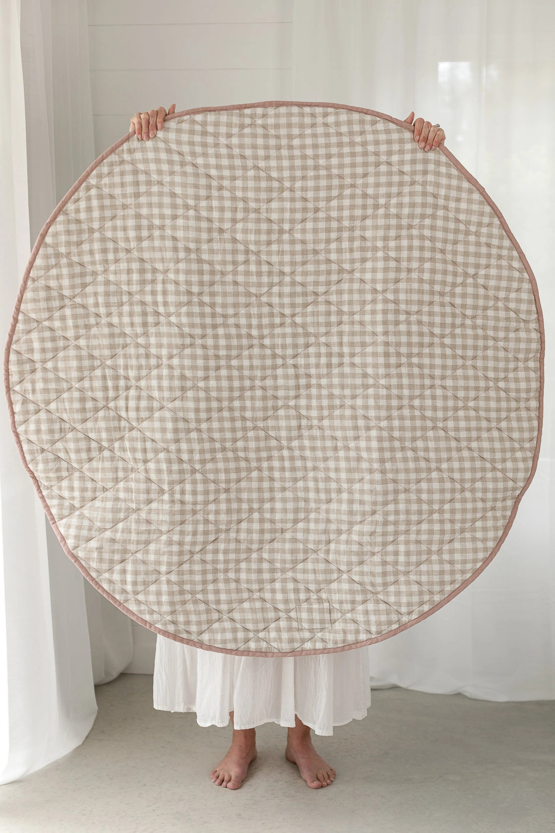 Dusty Rose & Gingham - French Linen Quilted Play Mat