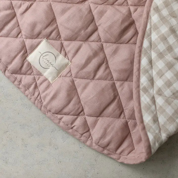Dusty Rose & Gingham - French Linen Quilted Play Mat