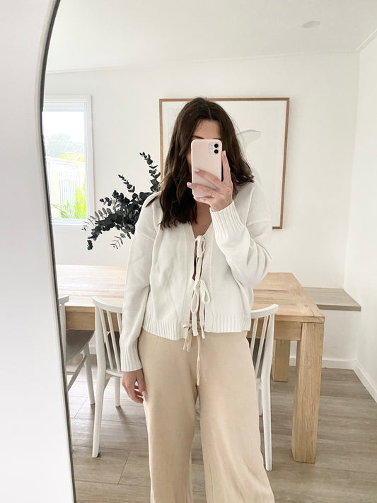 Tara Tie Knit - White
