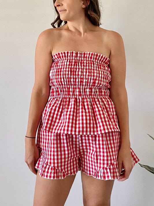 Hazel Ruffle Top - Red Gingham