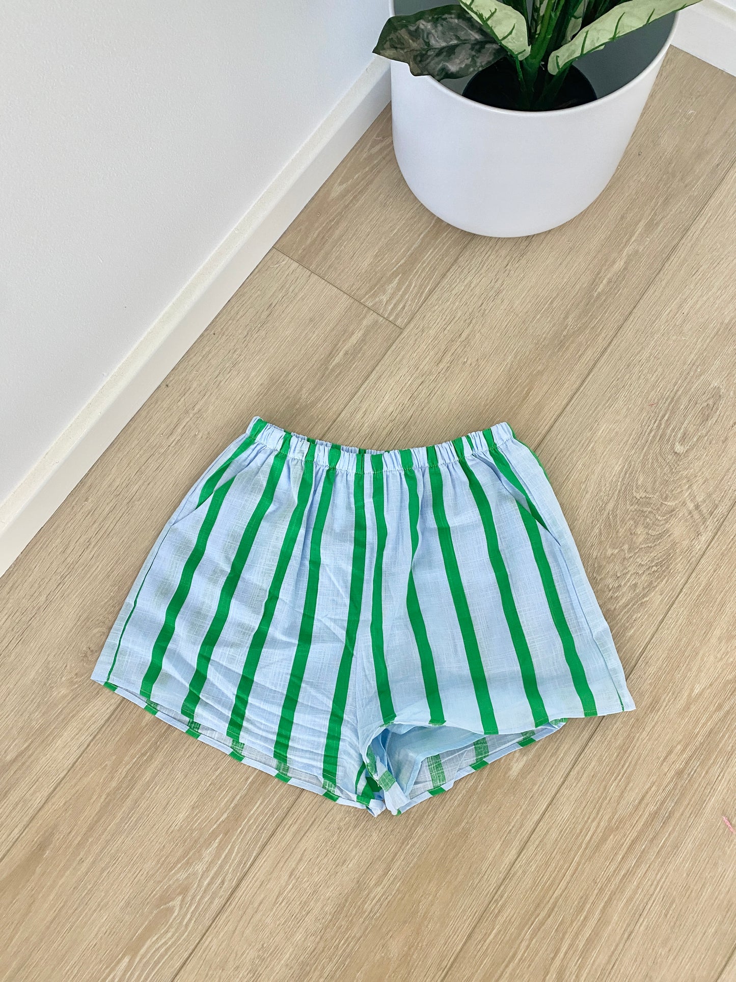 Blue + Green Striped Shorts