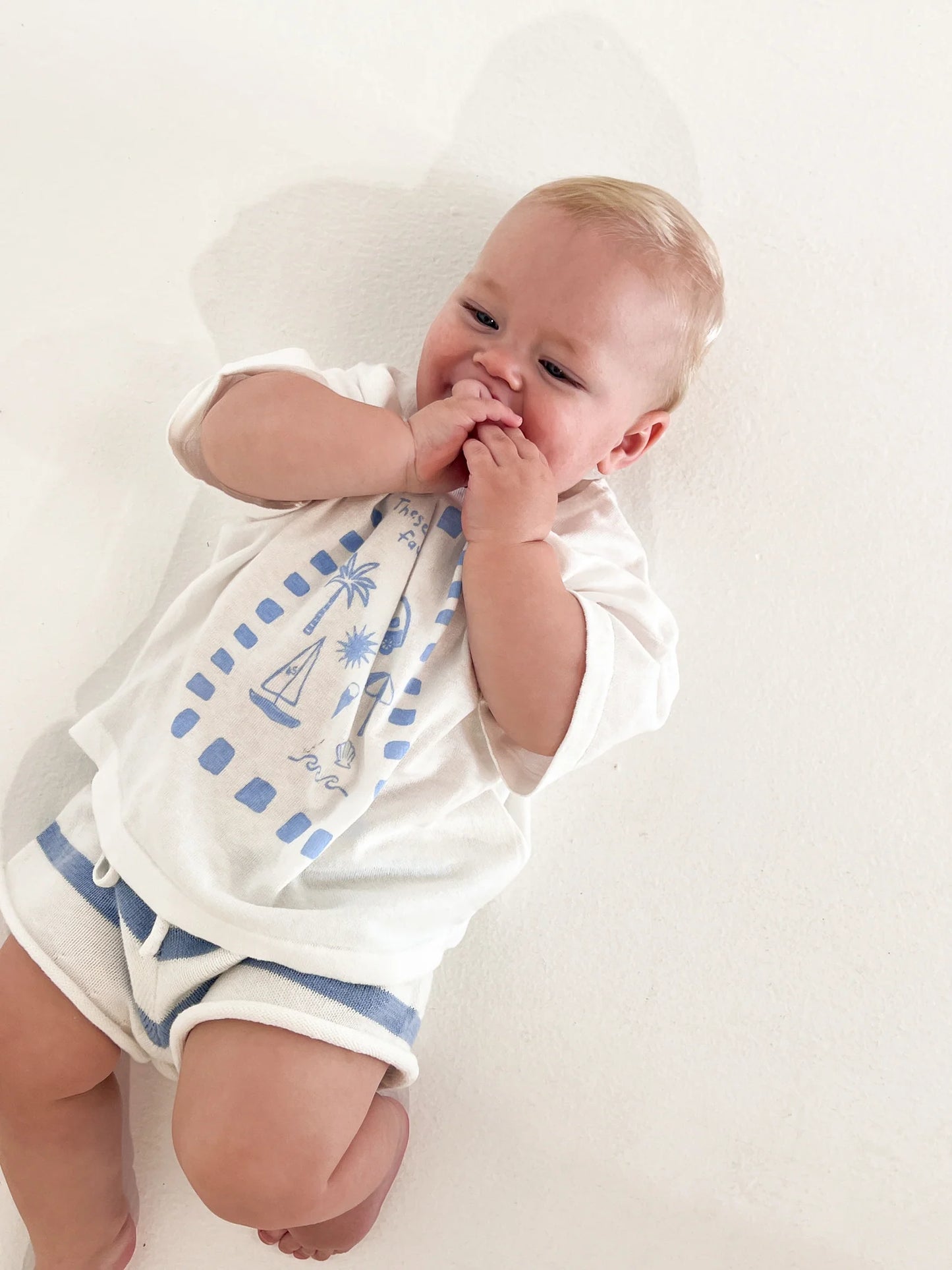 Blue + White Knit Shorts