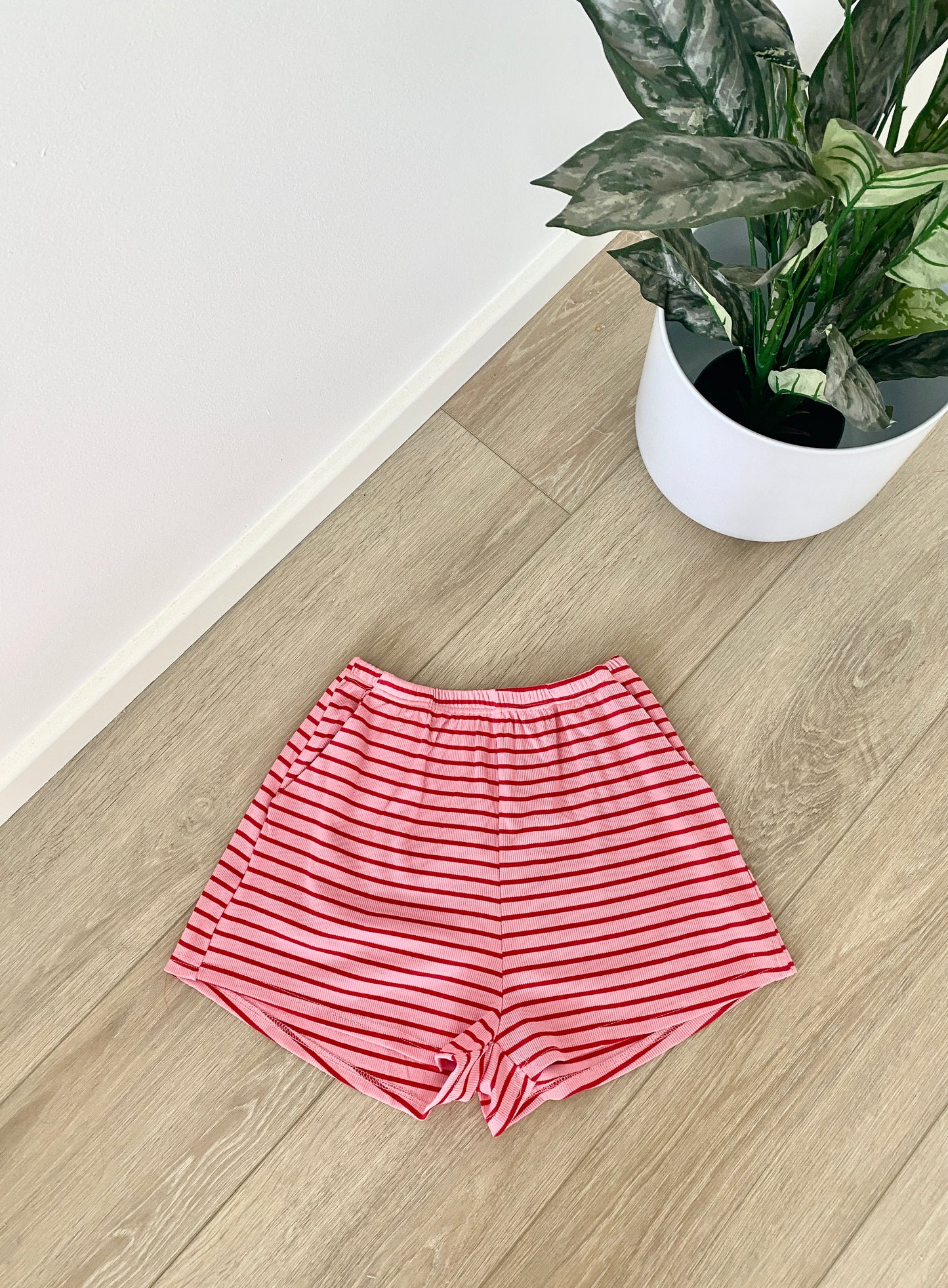 Red + Pink stripe Knit Shorts