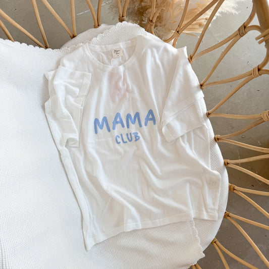 Mama Club Tee - White & Blue