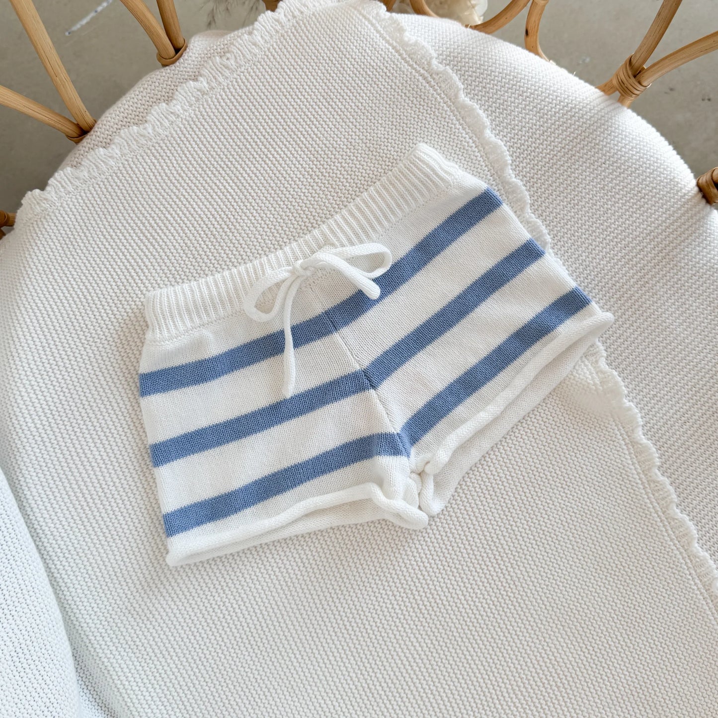 Blue + White Knit Shorts