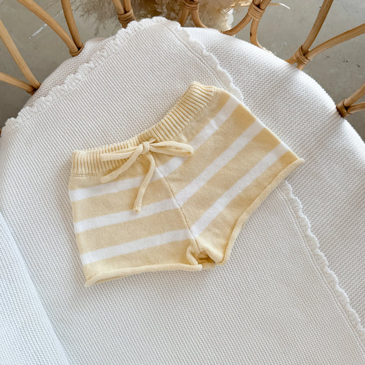 Yellow Stripe Knit Shorts