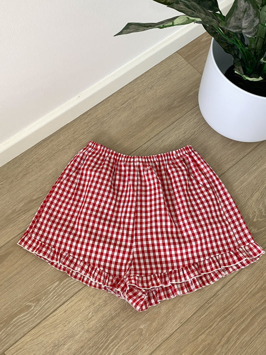 Red Frill Gingham Shorts