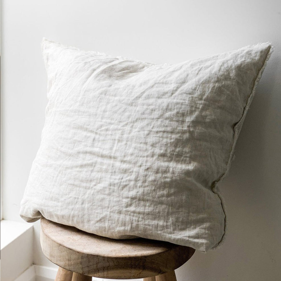 Linen Euro Cushion Cover Fringed - Flax
