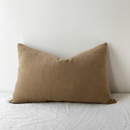 Ramie Lumbar Cushion Cover Non-Fringed - Husk