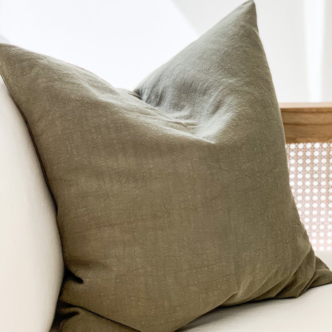 Ramie Standard Cushion Cover Non-Fringed - Olive