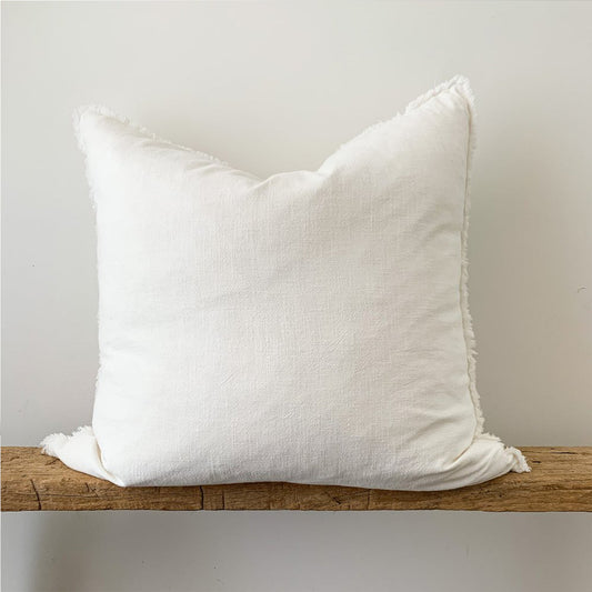 Ramie Euro Cushion Cover Fringed - Chalk