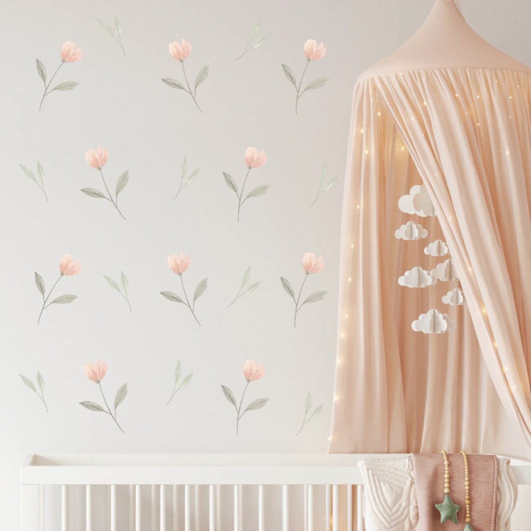 'Blossom Floral Stem' Removable Fabric Wall Decal Set