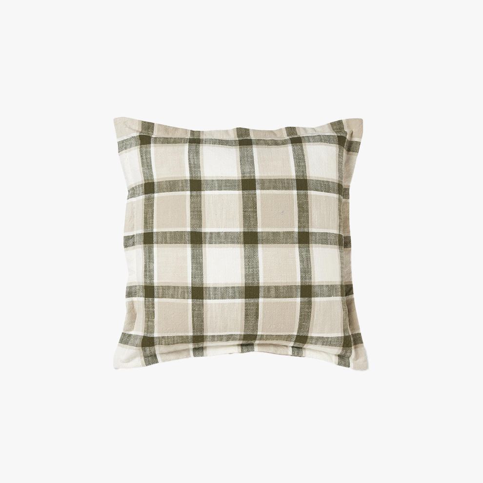 Keaton Green Slub Check Cushion