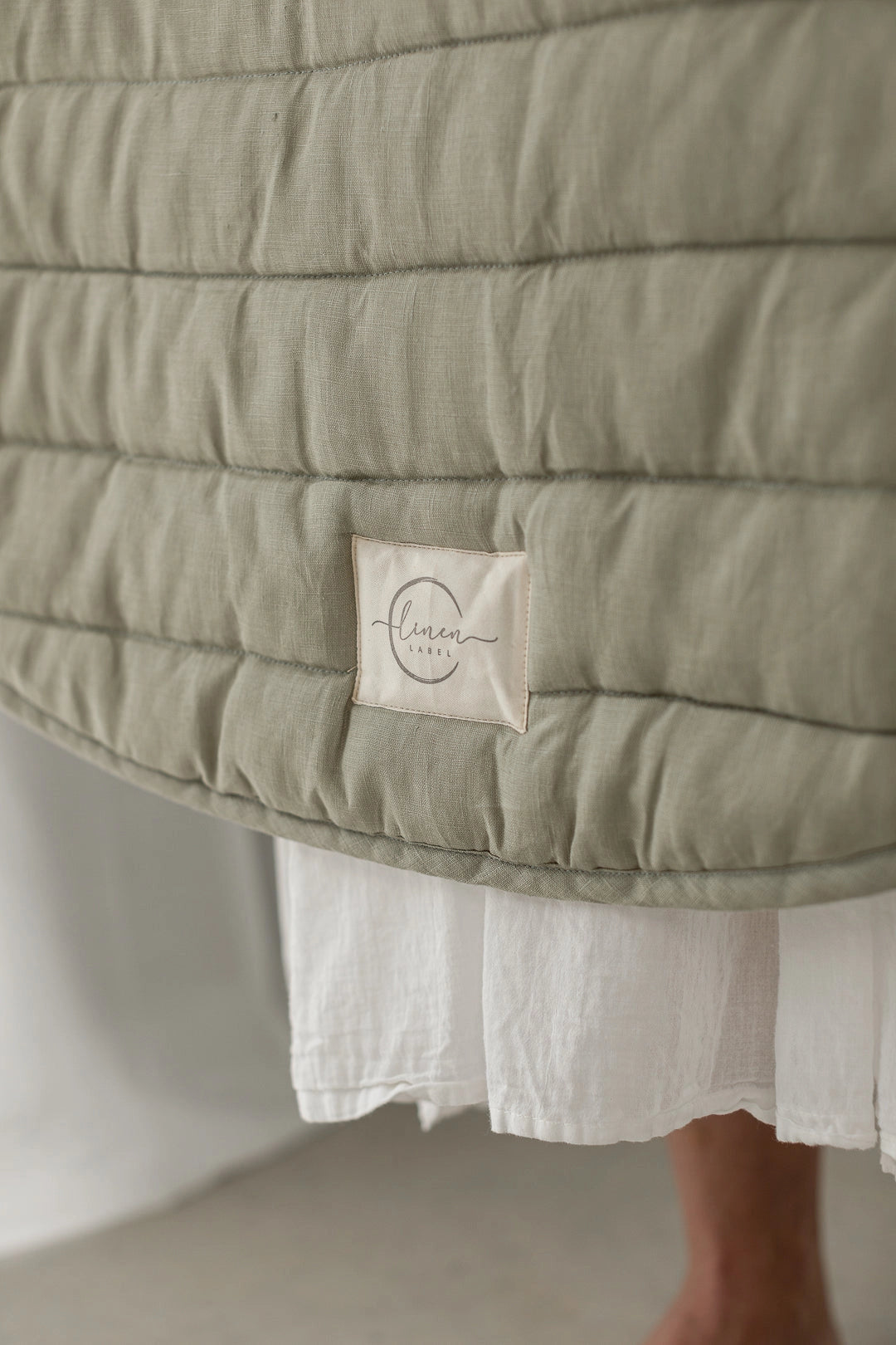 Soft Sage & Pinstripe - French Linen Quilted Play Mat