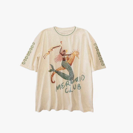Mermaid Club Slouchy Tee / Cream & Sage - Adults