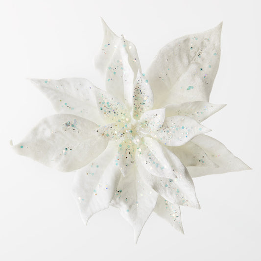 Clip Poinsettia Velvet - White