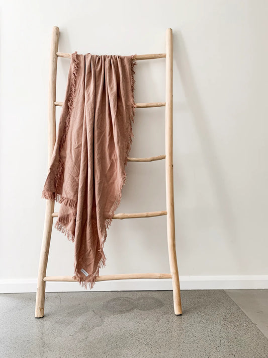 Ramie Fringed Throw (Queen) - Blush